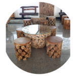 STICK BOWL TABLE WITH GLASS AND 4 STOOL
